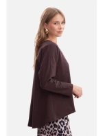 B304 Pletený sveter s výstrihom do V - tmavá čokoláda