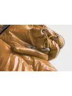 Krátka prešívaná dámska bunda v horčicovej farbe s kapucňou (CAN-333)