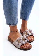 Klapki Damskie Z Ozdobami Szare Bunlia