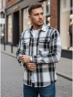 Pánska kockovaná flanelová košeľa DX2673 black and white - FashionStreet