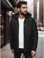 Pánska prechodná prešívaná bunda s kapucňou čierna FashionStreet TX4998