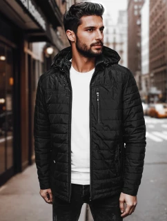 Pánska prechodná prešívaná bunda s kapucňou čierna FashionStreet TX4998
