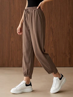 Dámske joggerové nohavice s gumou v páse, hnedé, FashionStreet UY3154