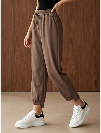 Dámske joggerové nohavice s gumou v páse, hnedé, FashionStreet UY3154 Dámske joggerové nohavice s gumou v páse, hnedé, FashionStreet UY3154