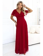 635-10 MELANIA – dlhé lesklé svadobné šaty s výstrihom a krátkymi rukávmi – svetlo vínová 635-10 MELANIA – dlhé lesklé svadobné šaty s výstrihom a krátkymi rukávmi – svetlo vínová