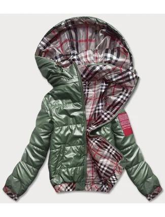 Krátka zelená dámska bunda s ozdobným lemovaním (B8030-10) Krátka zelená dámska bunda s ozdobným lemovaním (B8030-10)