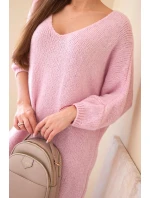 Dámske plus size vlnené šaty s výstrihom do V svetloružové