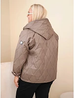 Dámska bunda Plus Size s kapucňou a lemovaním v leopardovom vzore, farba fango zelená