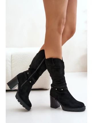 Dámske poltopánky na podpätku na stĺpiku čierne Ivanelis