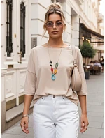 Dámska oversize blúzka s ozdobným náhrdelníkom BULS beige FashionStreet RY2505 Dámska oversize blúzka s ozdobným náhrdelníkom BULS beige FashionStreet RY2505