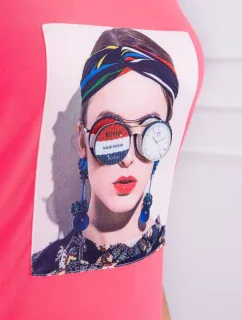 Dámska grafická blúzka ružová neónová