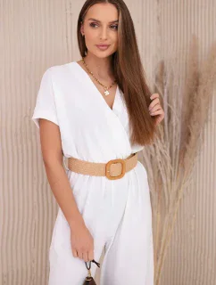 Kombinéza s ozdobným opaskom v páse biela
