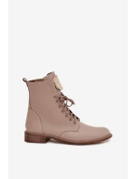 Dámske kožené členkové topánky na plochom podpätku so zlatými detailmi Zazoo 3084 beige Dámske kožené členkové topánky na plochom podpätku so zlatými detailmi Zazoo 3084 beige