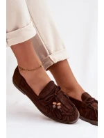 Ženské mokasíny s třásněmi a korálky Čokoládové Teressa