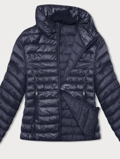 Tmavomodrá prešívaná dámska bunda so stojačikom (16M9108-215)