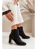 Ocieplane Botki Na Obcasie Słupku Z Lustrzanym Elementem Czarne Silvare