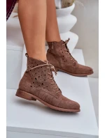 Sznurowane Botki Z Ażurowym Wzorem S.Barski HY51-136 Brązowe