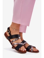 Sandały Damskie Na Płaskim Obcasie Z Paskami Sergio Leone SK086H Czarne