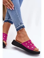 Zamszowe Klapki Damskie Z Przypinkami Vinceza 66741 Fuksja