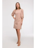 B291 Šaty áčkového strihu s rukávmi - mocca