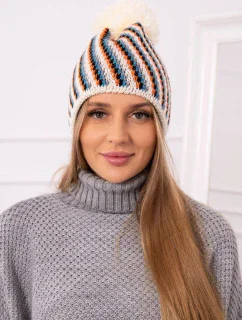 Dámska čiapka s brmbolcom Hanna K328 ecru