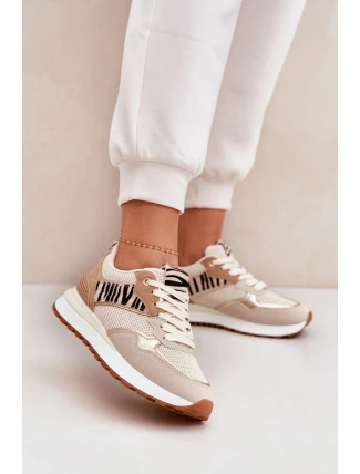Buty Sportowe Damskie Na Platformie Zebra Beżowe Davinara