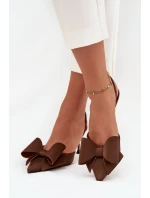 Szpilki Z Odkrytymi Piętami I Kokardką Brązowe Eklevia