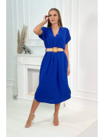 Šaty s ozdobným opaskom fialovo-modré