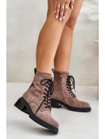 Zdobione Botki Workery Damskie Ocieplane D&A MR880-017 Taupe