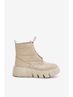 Zazoo 60472 Skórzane Botki Na Platformie I Koturnie Beżowe