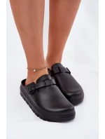 Piankowe Klapki Damskie Z Paskiem I Klamrą Czarne Larinie