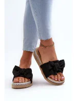 Dámske papuče na platforme s mašľou, čierne Aflia