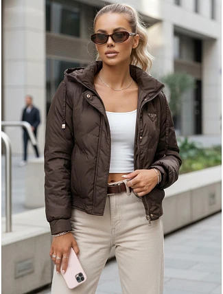 Dámska prechodná krátka bunda s odnímateľnou kapucňou hnedá FashionStreet TY5669