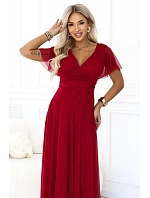 635-10 MELANIA – dlhé lesklé svadobné šaty s výstrihom a krátkymi rukávmi – svetlo vínová 635-10 MELANIA – dlhé lesklé svadobné šaty s výstrihom a krátkymi rukávmi – svetlo vínová