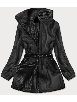 Čierna kožušinová bunda so stojačikom (GSQ2228)