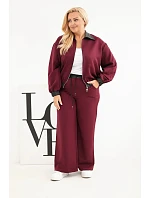 Dámska súprava vo veľkosti Plus Size s mikinou na zips a širokými nohavicami v bordovej farbe Dámska súprava vo veľkosti Plus Size s mikinou na zips a širokými nohavicami v bordovej farbe