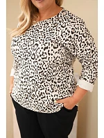 Dámska blúzka vo veľkosti Plus Size s leopardím vzorom a predĺženým zadným dielom, béžová Dámska blúzka vo veľkosti Plus Size s leopardím vzorom a predĺženým zadným dielom, béžová