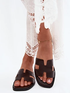 Dámske žabky s výrezmi Flat Chocolate Imitation Leather Santoria