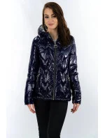 Tmavo modrá prešívaná dámska bunda s kapucňou (R9562)