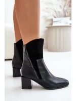 Ocieplane Botki Damskie Na Obcasie Słupku Czarne Relabina