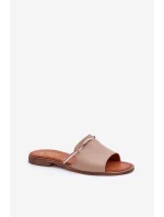 Skórzane Klapki Lewski Shoes 3047 Ciemnobeżowe