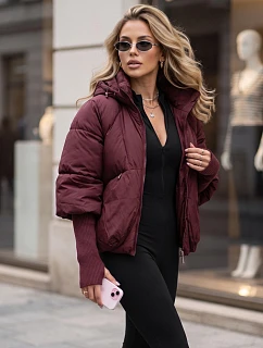 Dámska zimná prešívaná bunda s kapucňou TY5898 vínová – FashionStreet