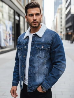 Pánska zateplená džínsová bunda s ovčou kožušinou modrá FashionStreet TX4727z