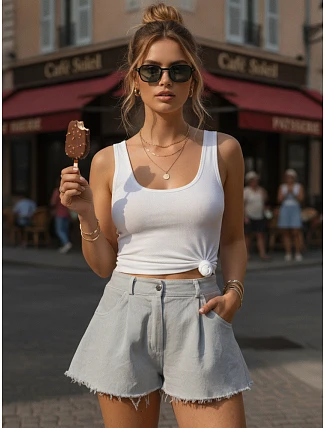 Dámske letné džínsové šortky s voľnou nohavicou sivé FashionStreet SY0534 Dámske letné džínsové šortky s voľnou nohavicou sivé FashionStreet SY0534