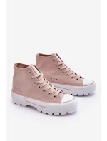 Wysokie Materiałowe Trampki Na Platformie Big Star LL274157 Nude