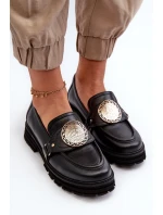 Zazoo 3485 Mokasyny Damskie Ze Złotą Ozdobą Skóra Naturalna