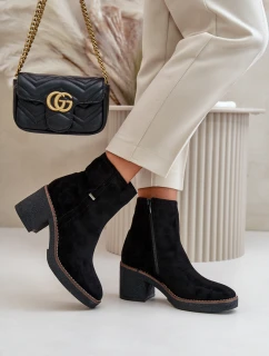 Botki Damskie Na Słupku Ocieplane Eko Zamszowe Czarne Arkesia