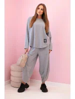 Bavlnená mikina nohavice set šedá melanž
