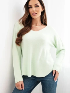 Dámsky viskózový sveter s výstrihom do V, svetlý, mätový