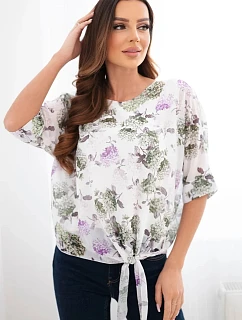 Dámska blúzka s kvetinovým vzorom a khaki viazaním v spodnej časti